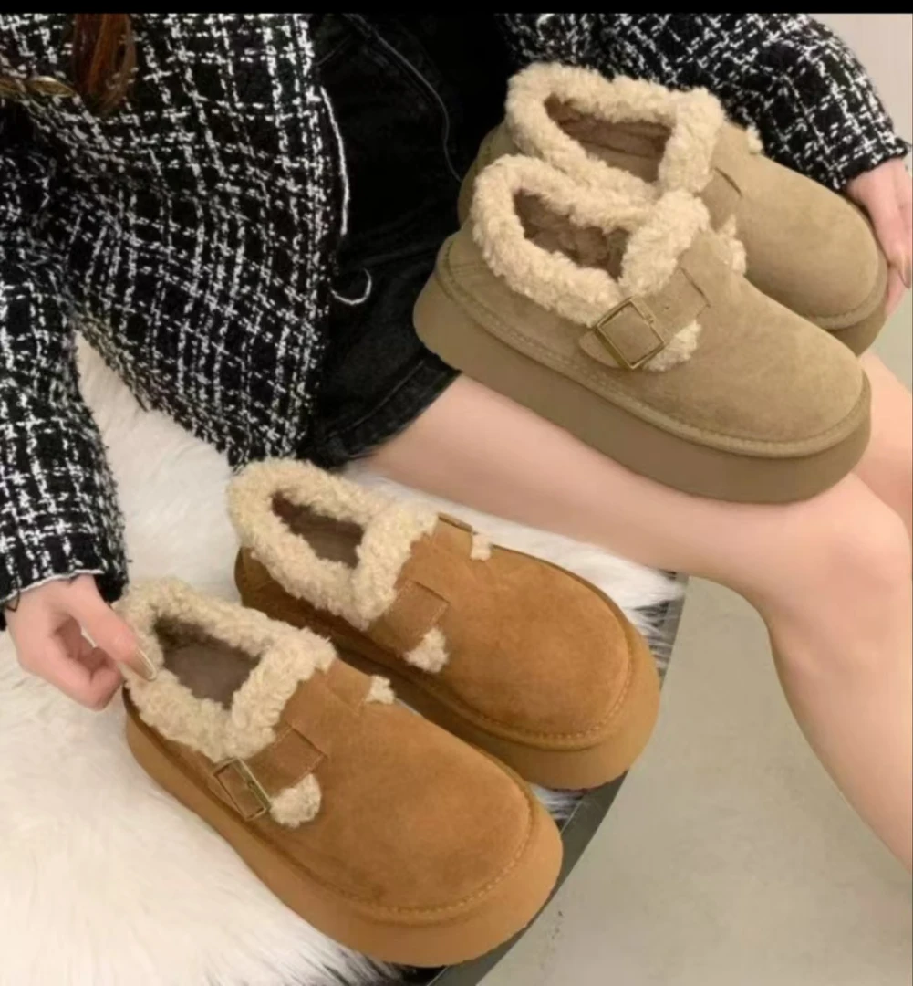 2024新款雪地靴女加绒保暖毛毛鞋勃肯鞋女冬季博肯乐福鞋棉鞋