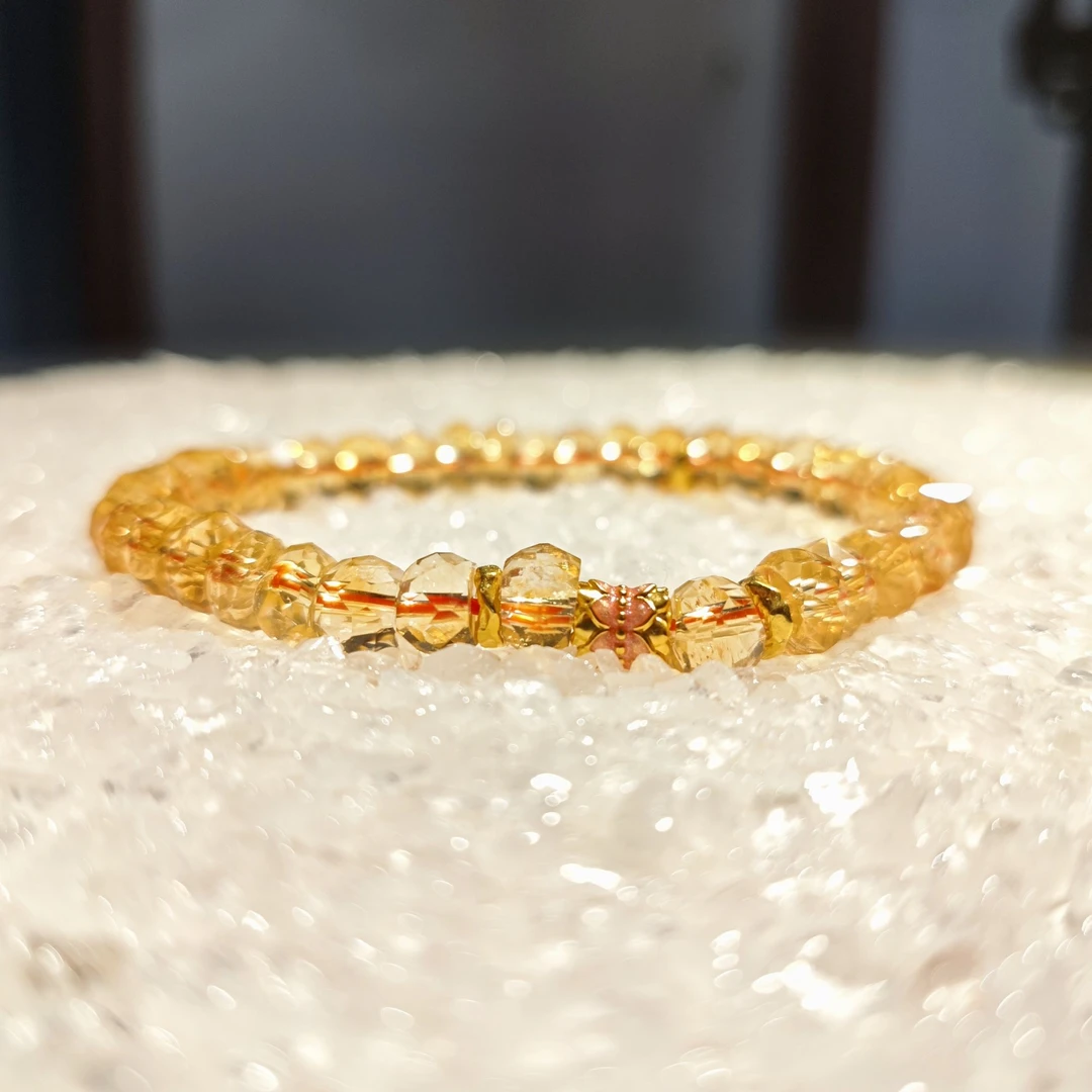 【吉祥】999足金饰品一级巴西暴力黄水晶轻奢招财足金水晶手串