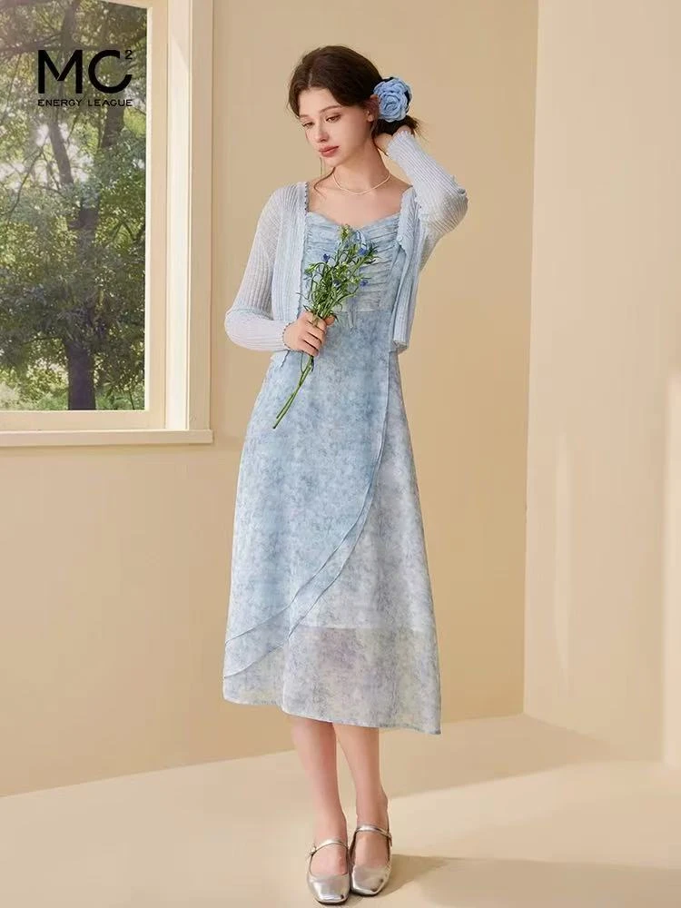 【T1653】时尚气质优雅显瘦两件套连衣裙女