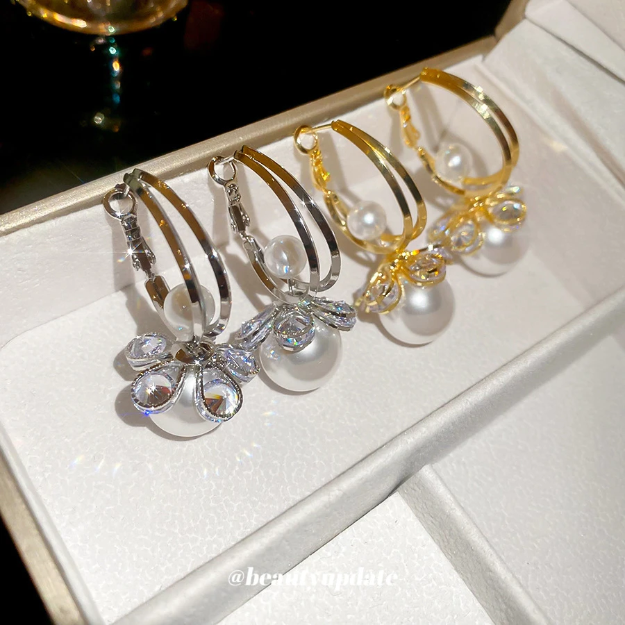 MEISHU/魅属 铜合金耳饰 花朵珠珠耳环耳圈一款多戴时尚优雅气质