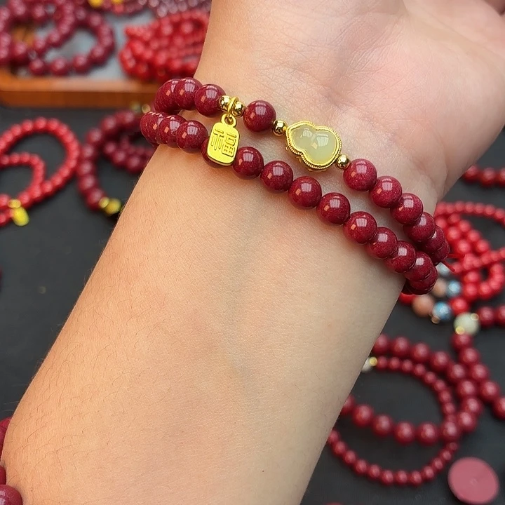 天然辰砂紫金砂双圈6m葫芦手串