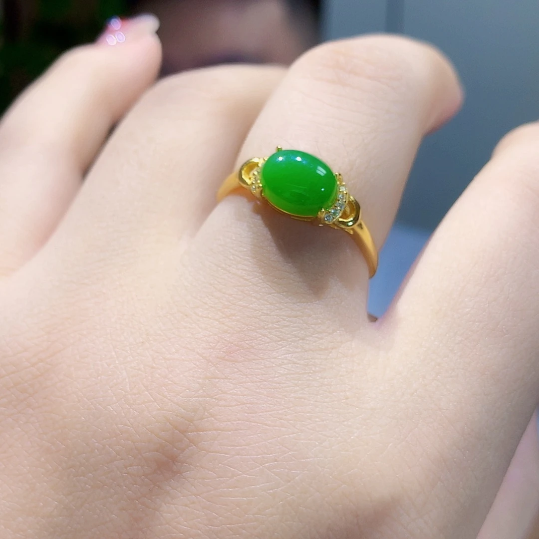 和田玉（碧玉）戒指银S925镀金镶嵌