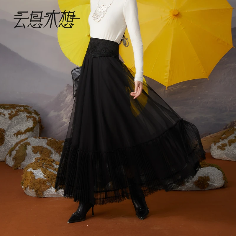 Ysimo-X云思木想 月纱梦影半身裙 蕾丝拼接网纱裙长裙垂坠感12297