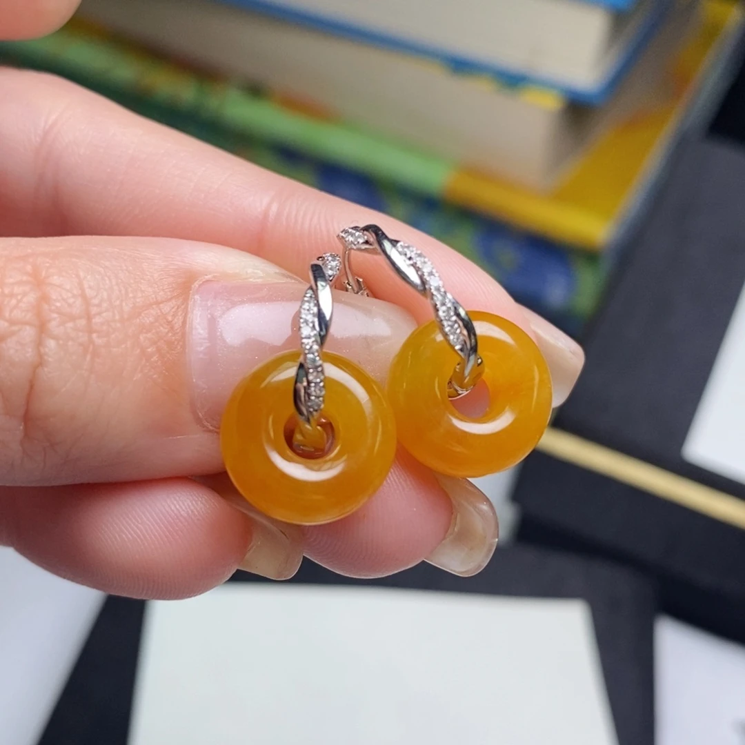 翡翠耳饰18K金镶嵌甜甜圈