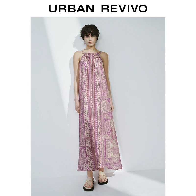 UR2025夏季新款女休闲波嬉风碎花超宽松吊带连衣裙UWH750032