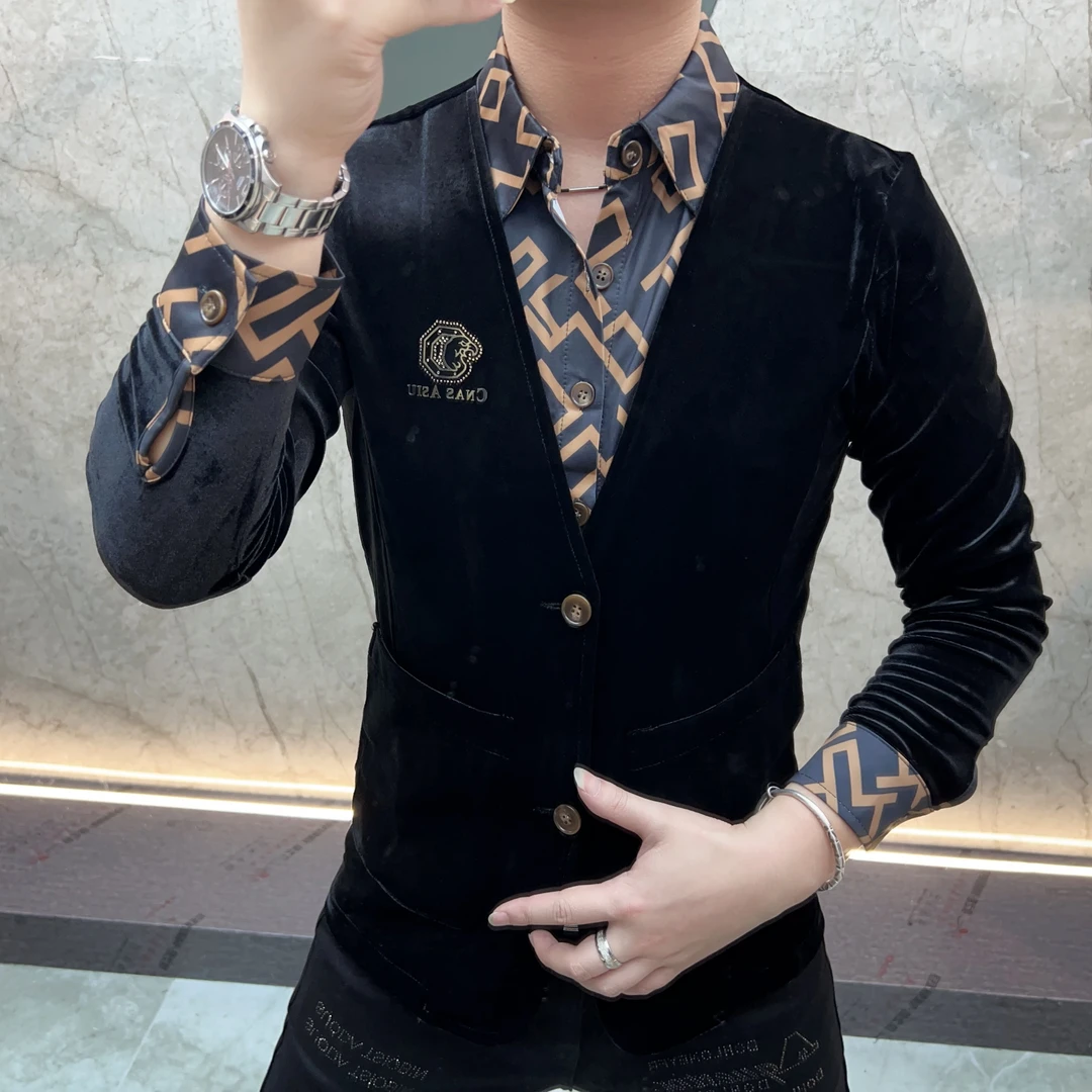 欧货男装时尚休闲商务翻领轻奢空气棉款百搭透气上衣秋潮流宽松型