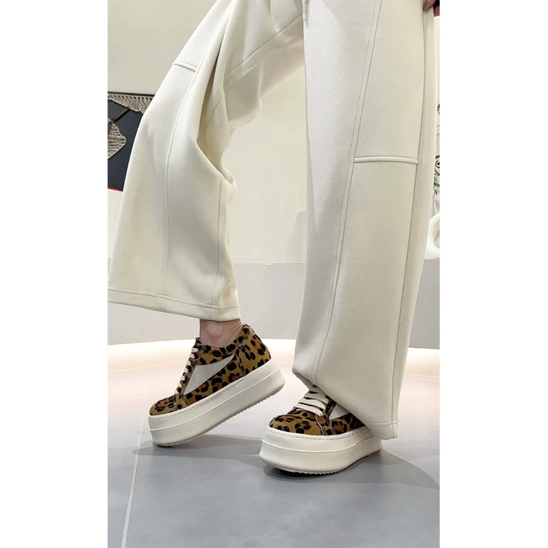 摩登女郎春新RO金钱豹纹恶魔之眼厚底百搭板鞋真皮潮女单鞋休闲鞋