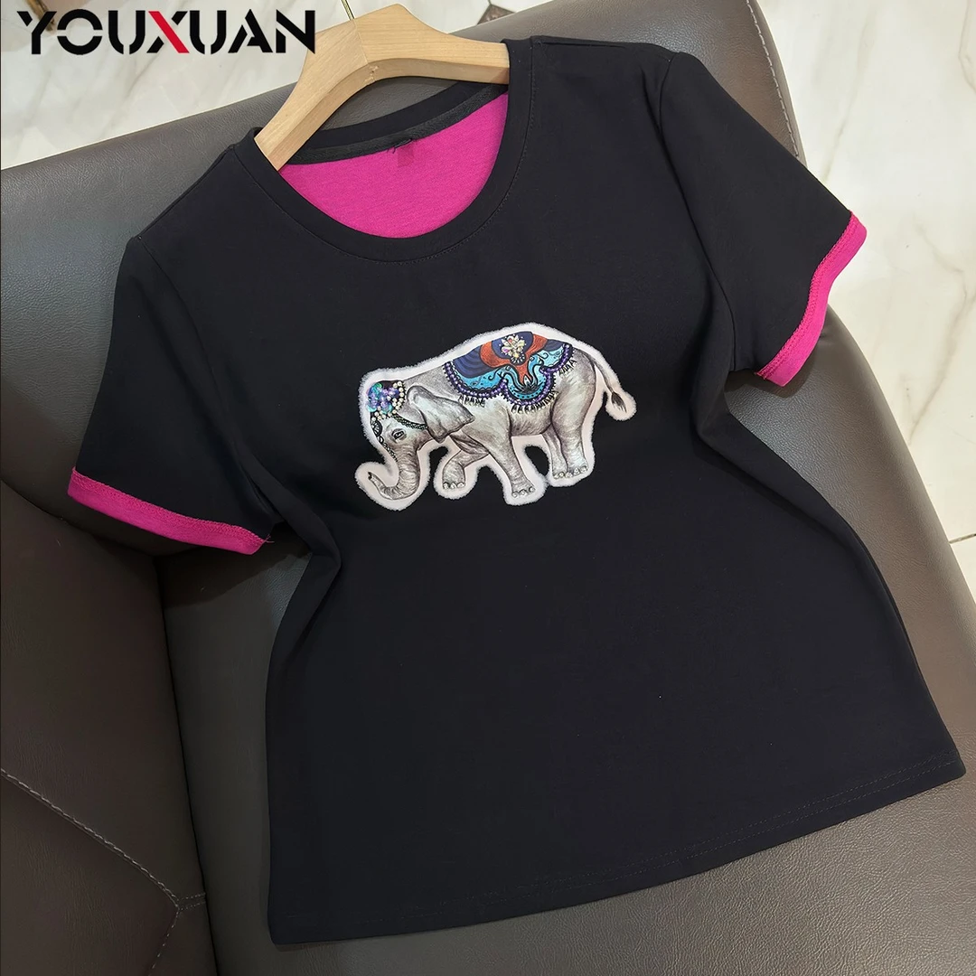夏季新品女士短袖圆领休闲T恤上衣女装时尚百搭半袖小衫78205