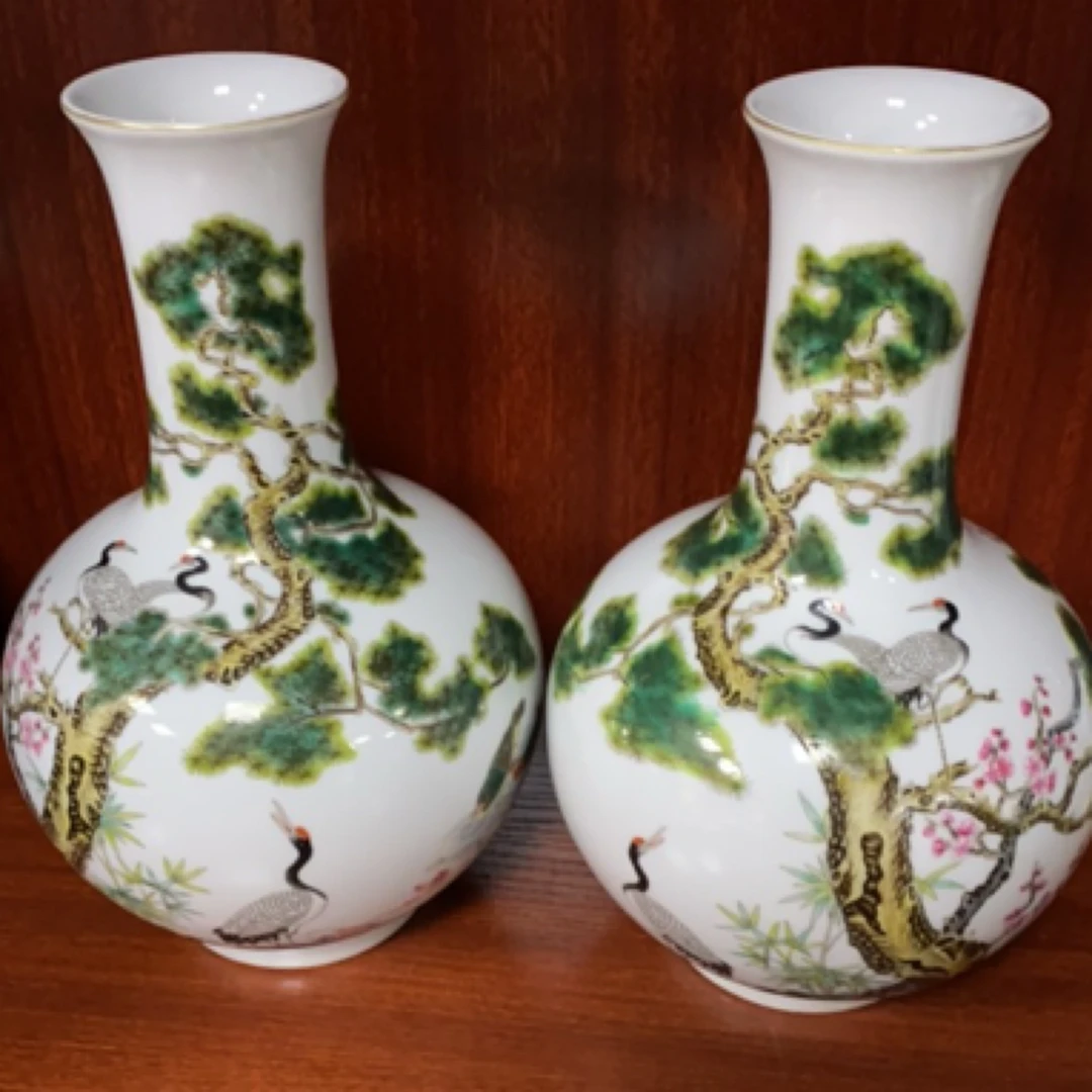 松鹤延年天球对瓶