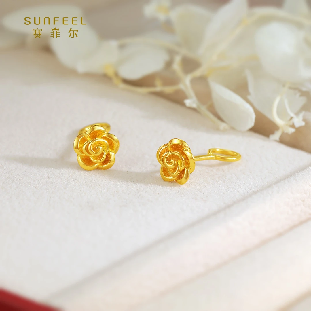 SUNFEEL/赛菲尔【十三店】足金5G艺术玫瑰花耳钉5GE00785