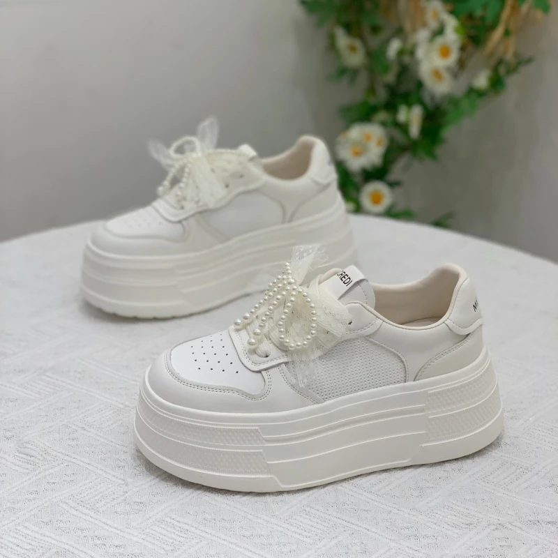 新款小个子轻便厚底网面透气时尚休闲板鞋女2025夏百搭ins小白鞋