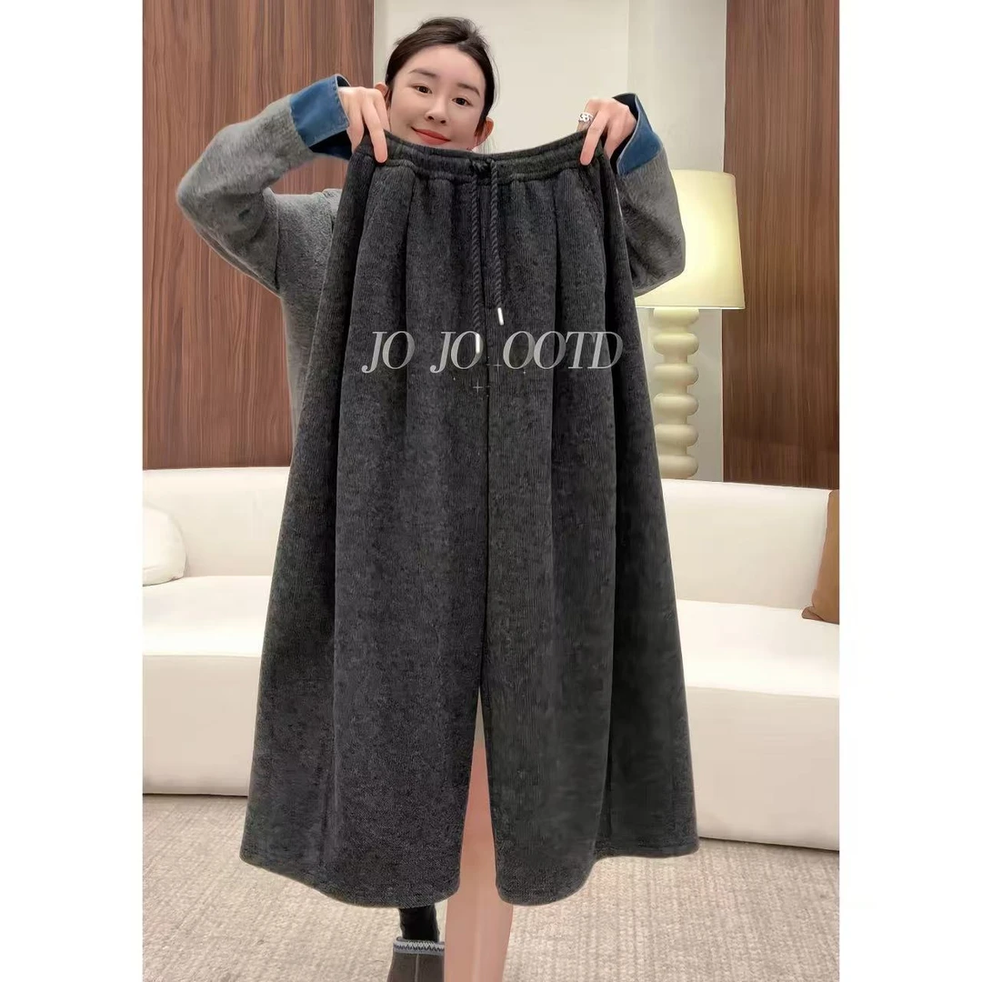 玖了个玖 2025冬款极简百搭立体剪裁麻花抽绳阔腿休闲裤2511C7670