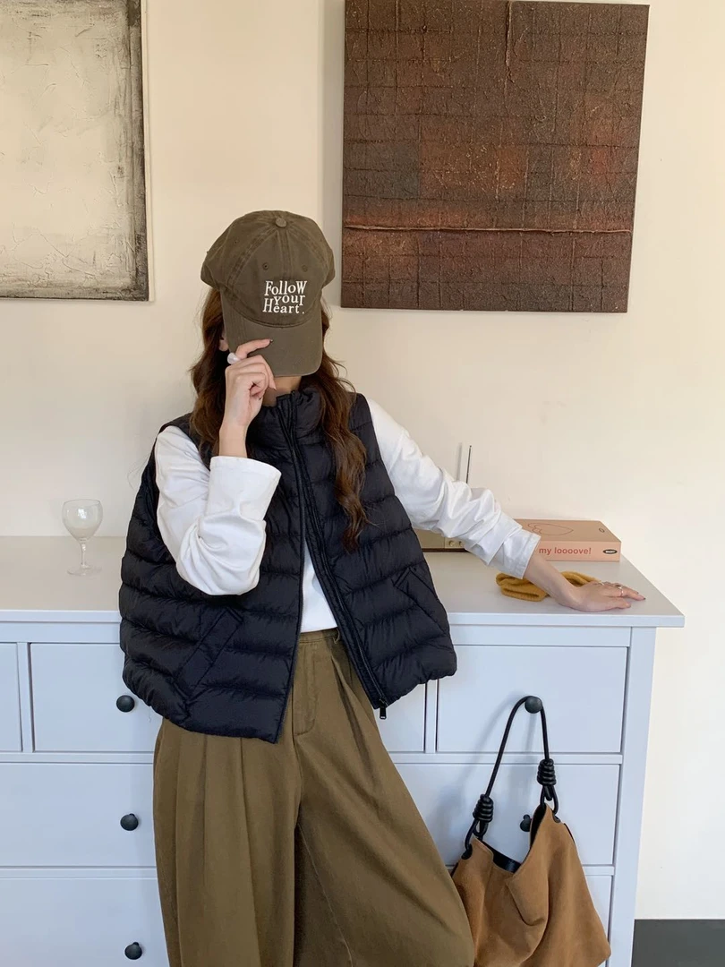 排骨款立领短款羽绒服女马甲2025冬季新款显瘦背心90白鸭绒外套