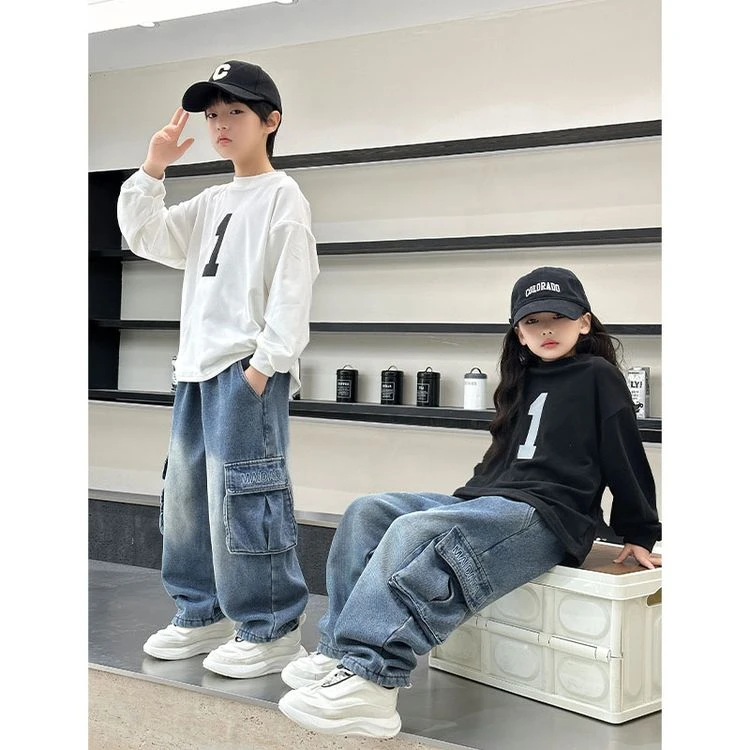 2025冬季新款男童中大童休闲裤宽松百搭加绒牛仔裤子/KZW1246R