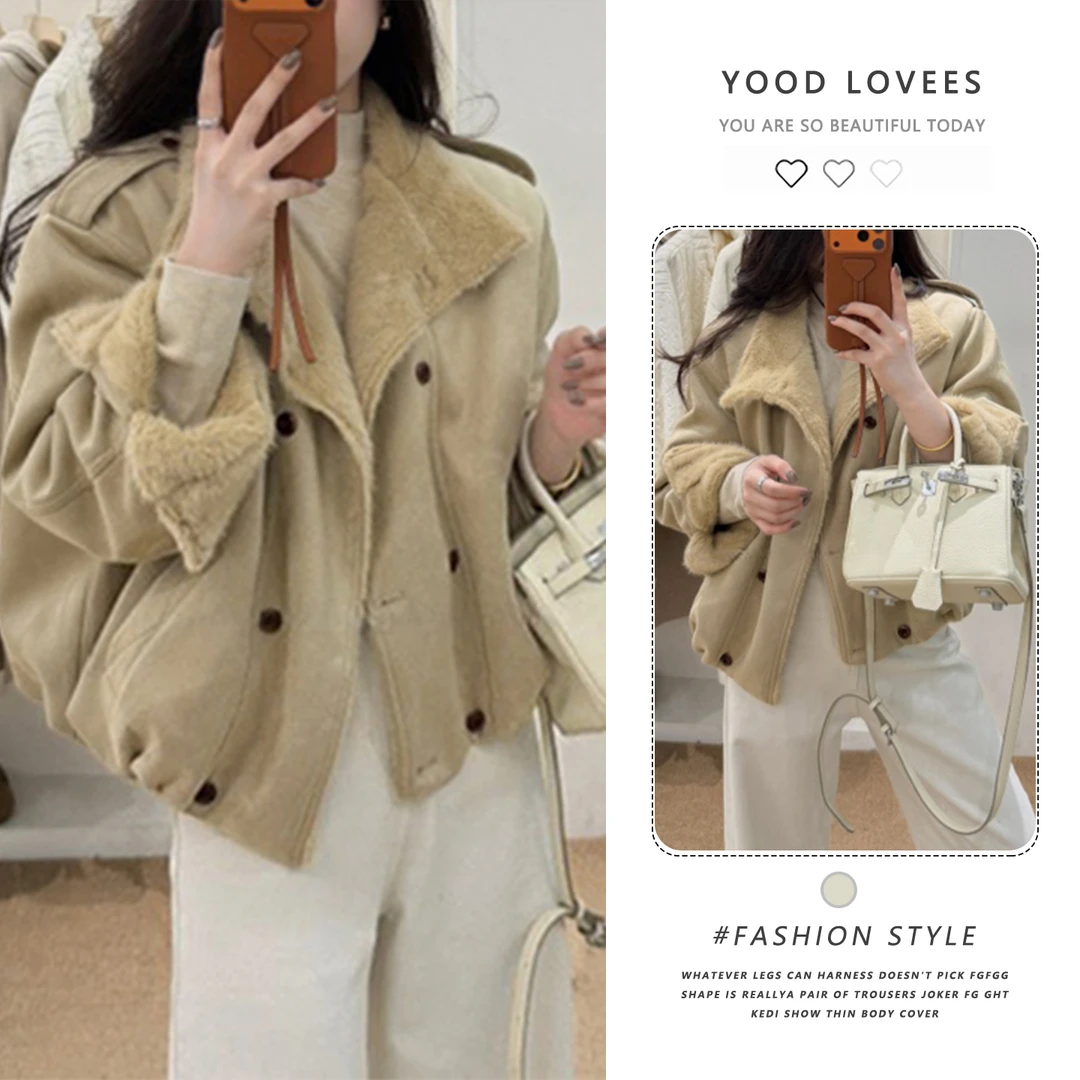 休闲加厚保暖双排扣仿气质短外套小个子简约百搭气质慵懒时尚外套