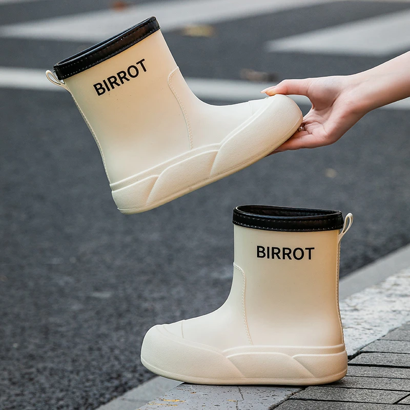 BIRROT日系厚平底户外雨靴雨鞋女生短筒防水鞋中筒韩版网红水靴女
