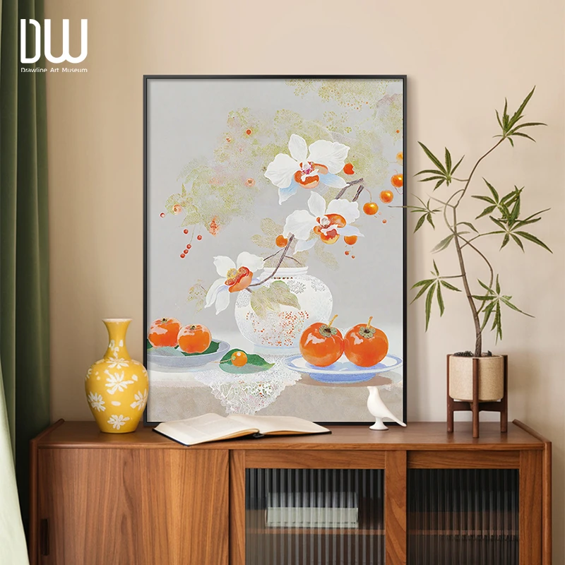 法式复古玄关斗柜摆画中古风餐厅装饰画小众艺术花卉卧室床头挂画