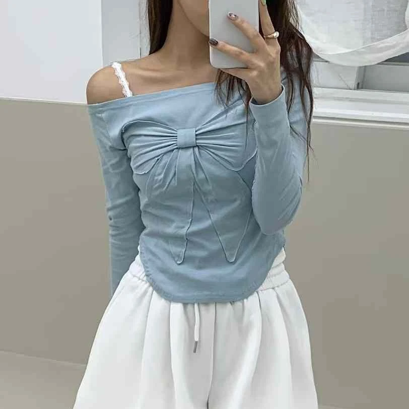 （NO退NO换mimme-P409）长袖蝴蝶结女士打底衫