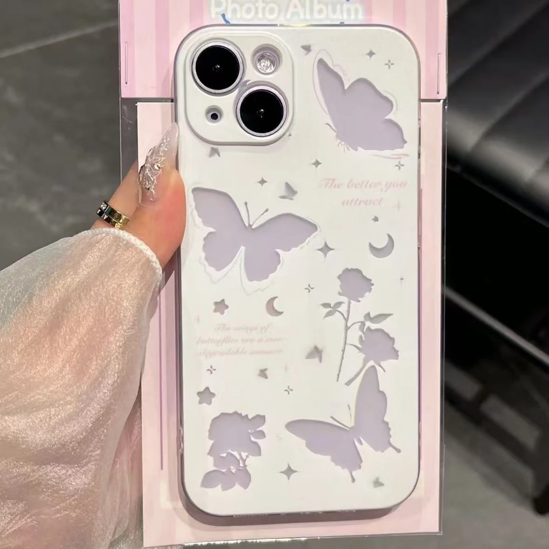 镂空蝴蝶适用iPhone15/14/13手机壳12promax软78女xs苹果11