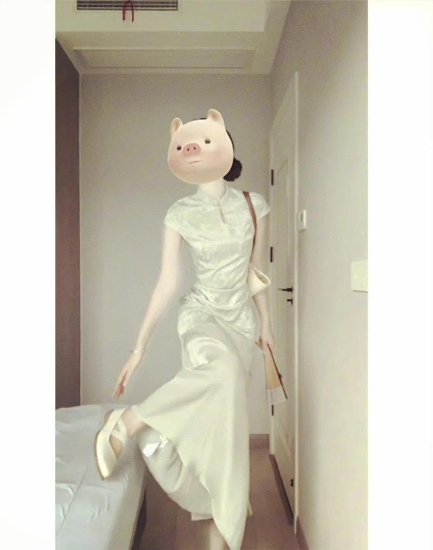 新中式绿色旗袍连衣裙女夏季假两件国风收腰长裙子小个子