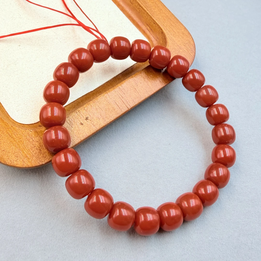 保山南红大水沟（云端典藏）辣椒红玉化老型单圈8.5mm+素圈HR1-069