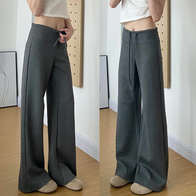 灰色运动裤女夏季2025新款高腰垂感显瘦直筒宽松休闲春秋阔腿卫裤