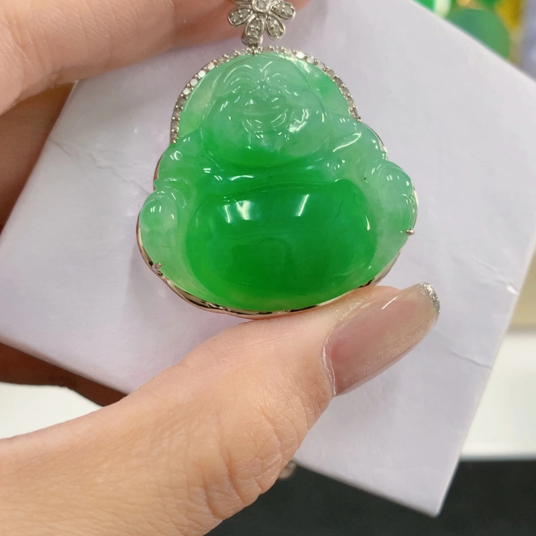 翡翠18K金镶嵌吊坠(不含链)