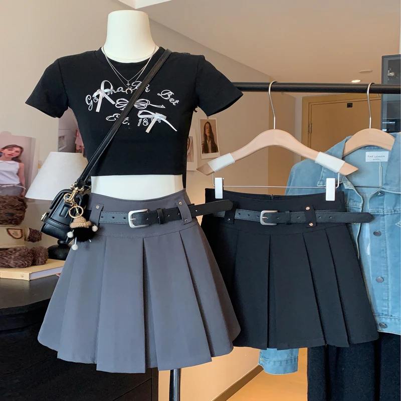 灰色西装半身裙女春秋季2025新款jk短裙小个子高腰显瘦a字百褶裙