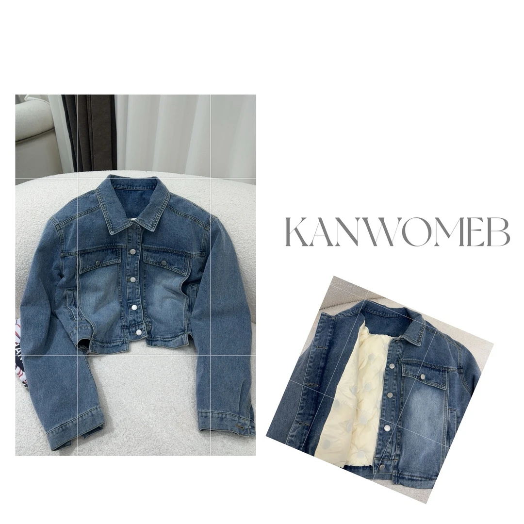 【媚儿推荐】翻领牛仔短外套90白鸭绒