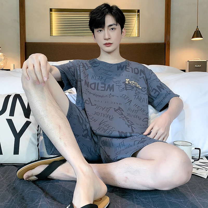浪莎睡衣男士夏季薄款纯棉短袖短裤可外穿家居服夏天加肥大码套装