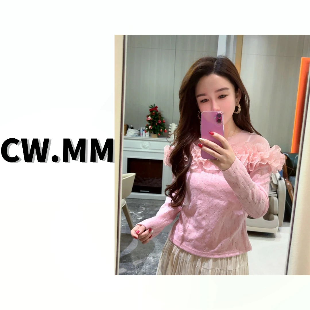 CW.MM 千金风拼接款做旧破洞设计款毛衣上衣
