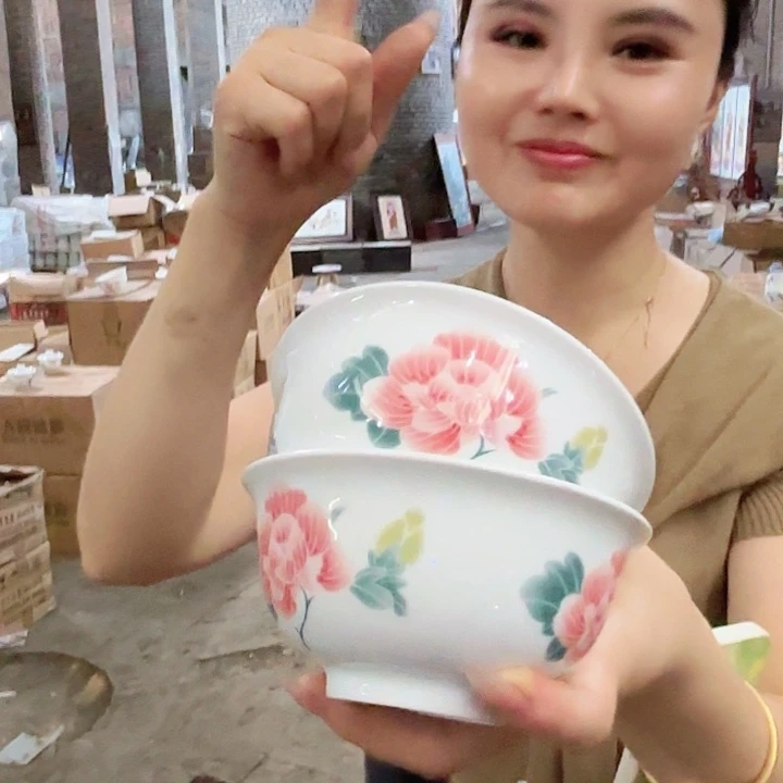 摆件景德镇高温陶瓷芙蓉花碗