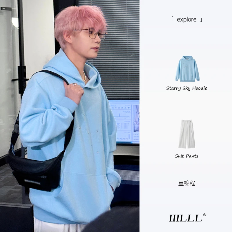 IIILLL童锦程连帽卫衣男女春秋季美式复古宽松休闲百搭情侣装帽衫