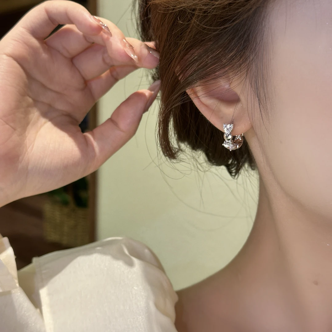 银色爱心锆石耳扣潮小众设计高级感ins耳扣耳环A-284
