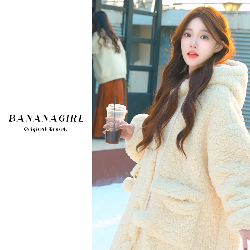 Bananagirl【黄油慕斯】睡衣女秋冬新年连帽睡袍速暖加厚家居可外穿