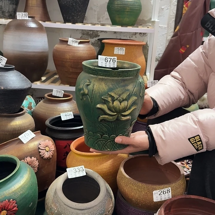 瑕疵金绿浮雕花676高度21口径14