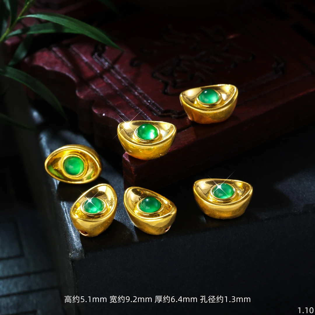 【金豆工厂】18K金豪镶元宝隔珠手串项链配饰（厚5D金）E