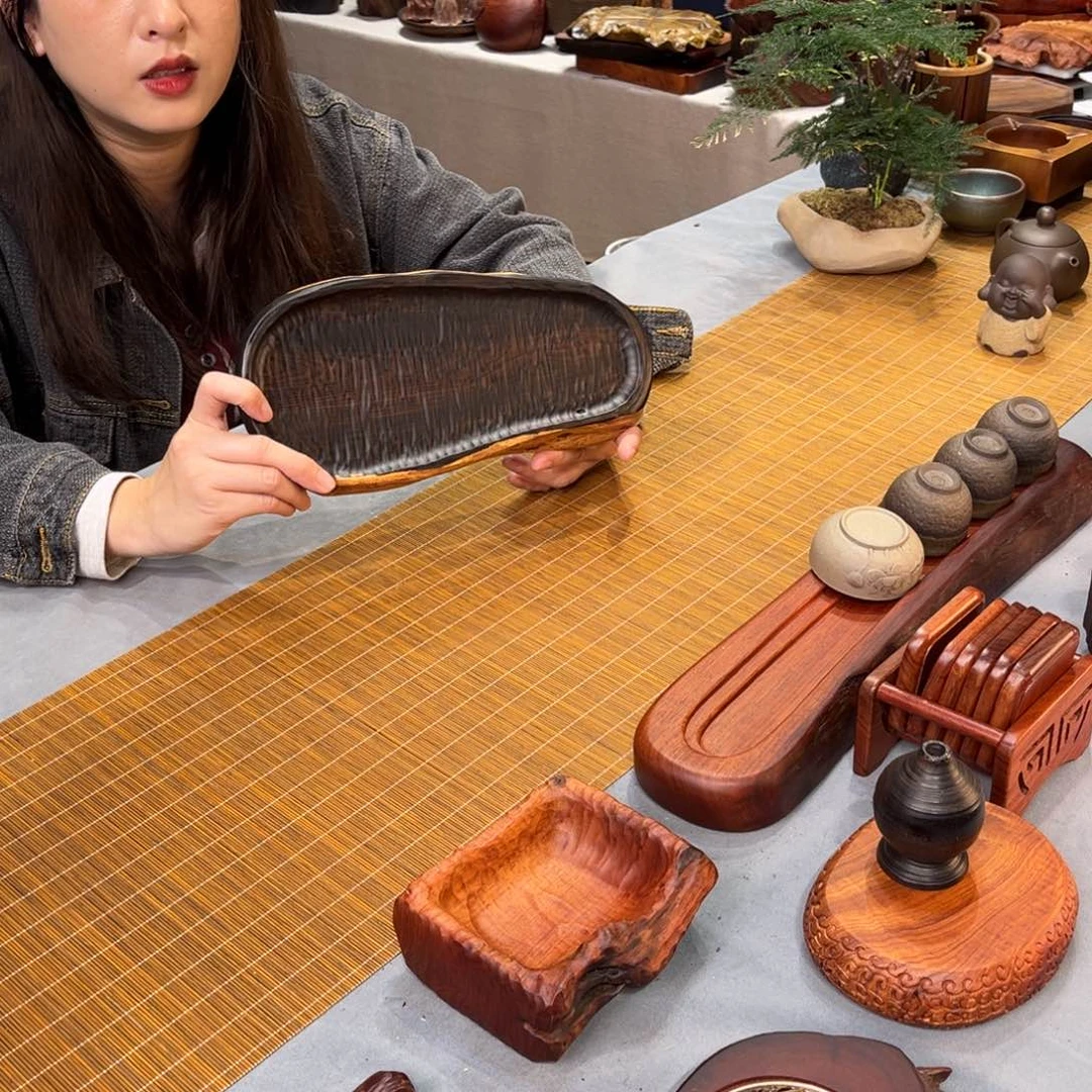 紫光檀工艺干泡茶歇盘