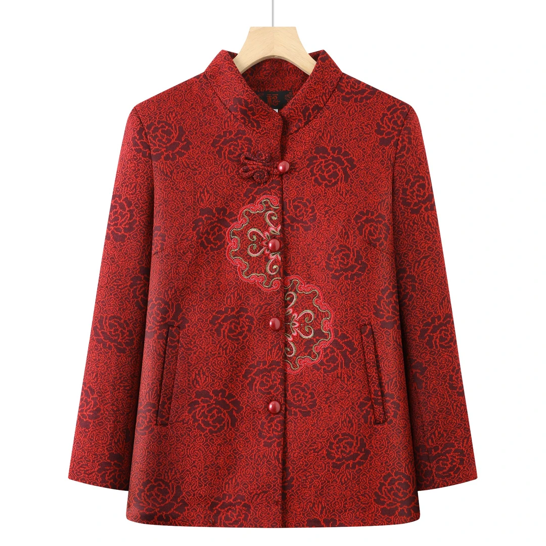 8238妈妈春装外套立领中老年女时尚复古衣服洋气春秋上衣新仓库