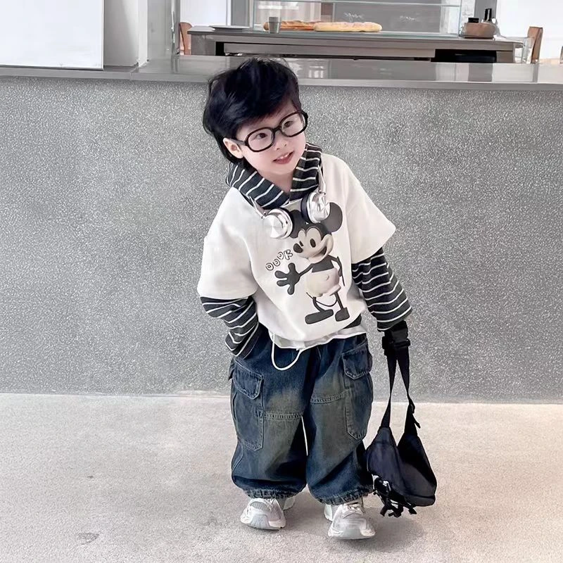 男童卡通卫衣2025新款儿童秋装打底衫宝宝秋季上衣男孩假两件潮衣