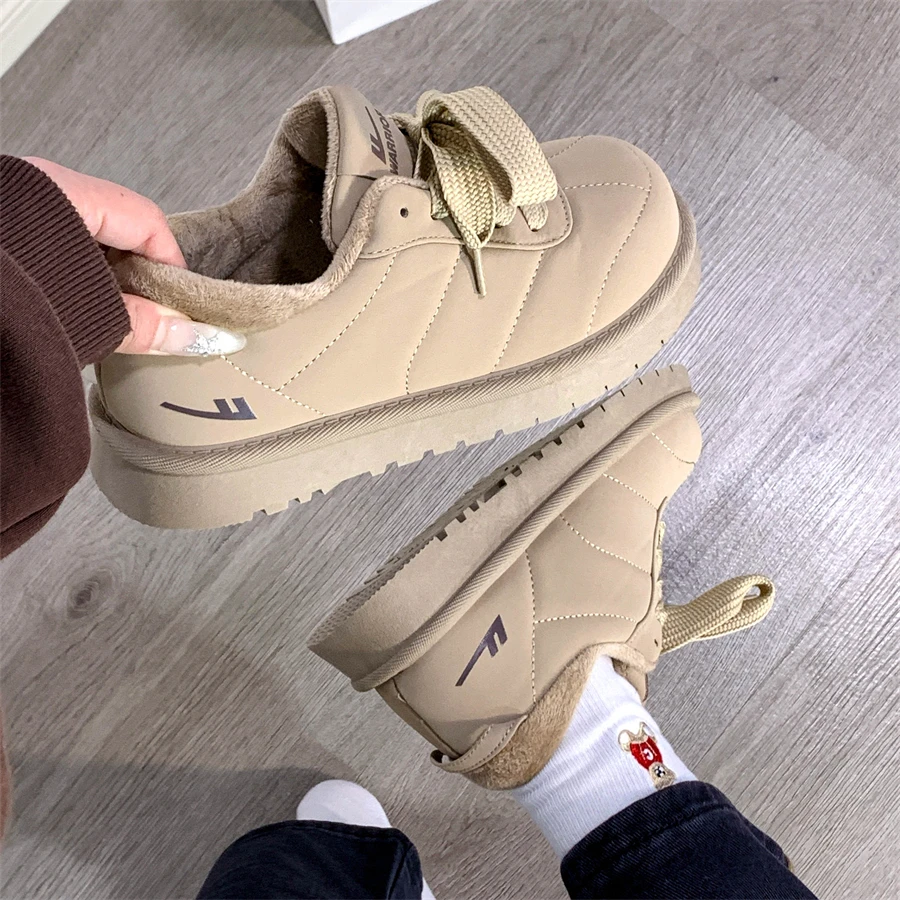 回力卡其加绒面包鞋女2026秋冬新款外穿厚底雪地靴加厚保暖大棉鞋