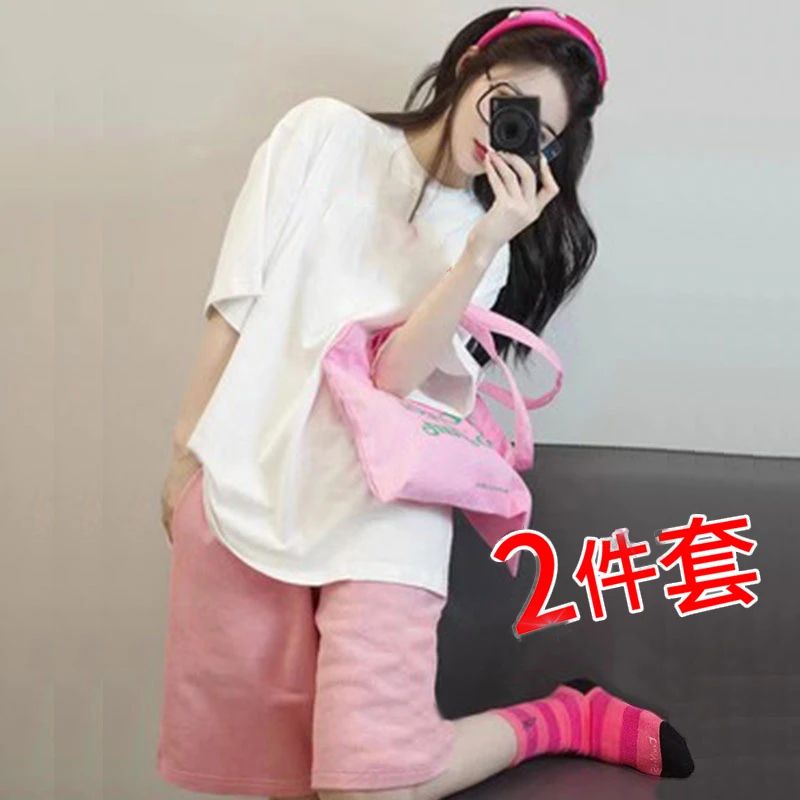 正品休闲运动服套装女2025新款爆款夏季宽松纯棉跑步短袖两件套