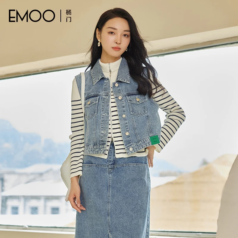 EMOO/杨门牛仔马夹女2025春季新款无袖外套牛仔衣马甲E14M104103