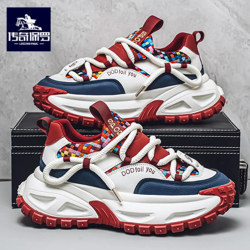 传奇保罗正版老爹鞋男冬季皮面休闲运动鞋青少年爆款百搭厚底潮鞋