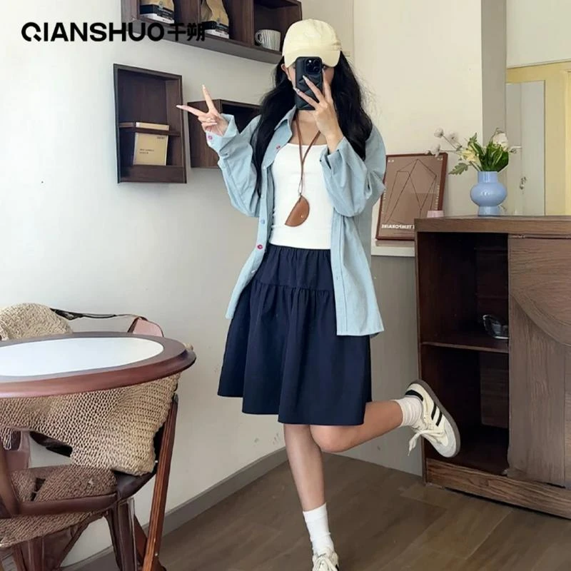 高腰短裙裙子学院风防走光夏季半身裙日系女a字小个子穿搭显瘦藏