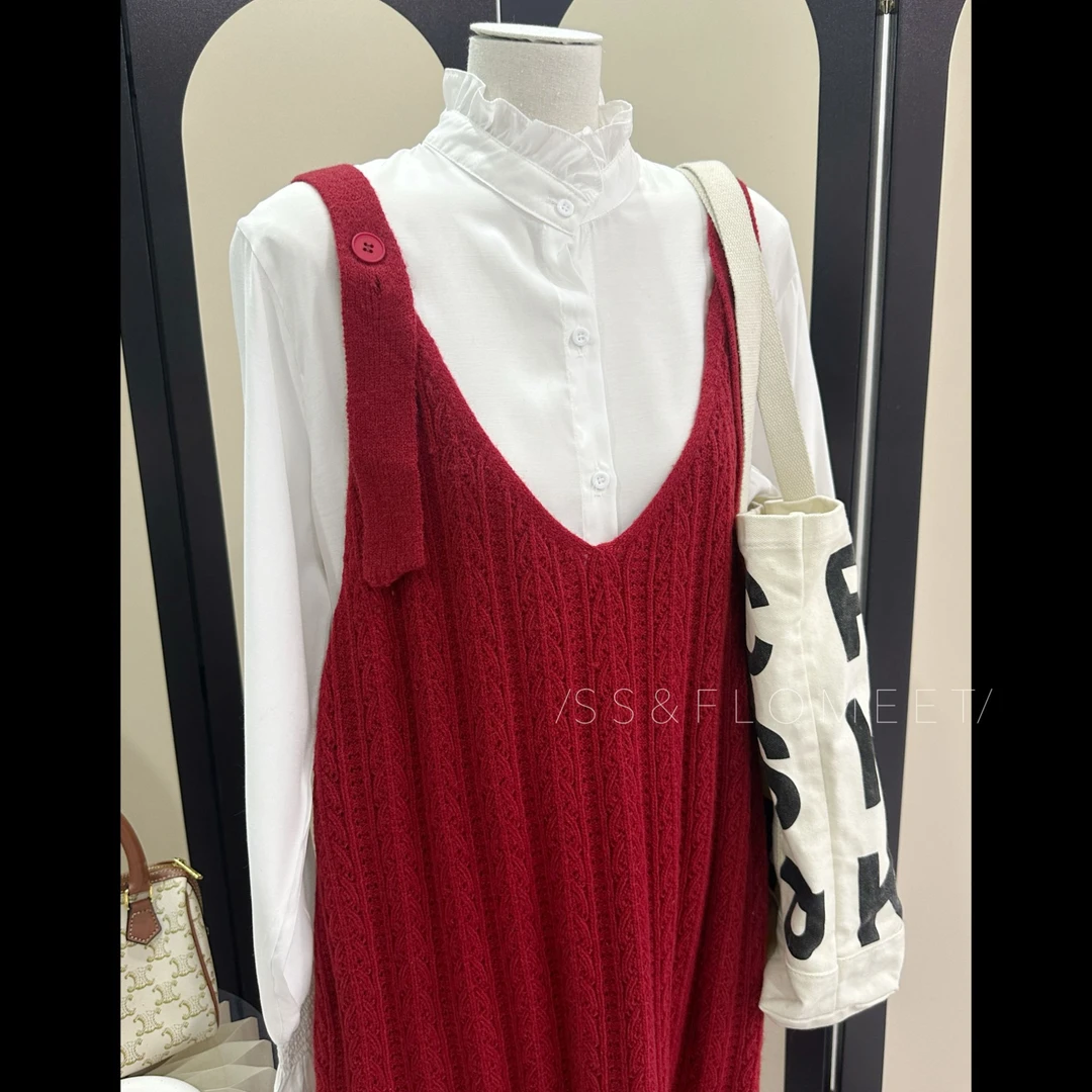 【新店福利】红色蕾丝背带裙吊带可调节套装波西米亚春季显白宽松
