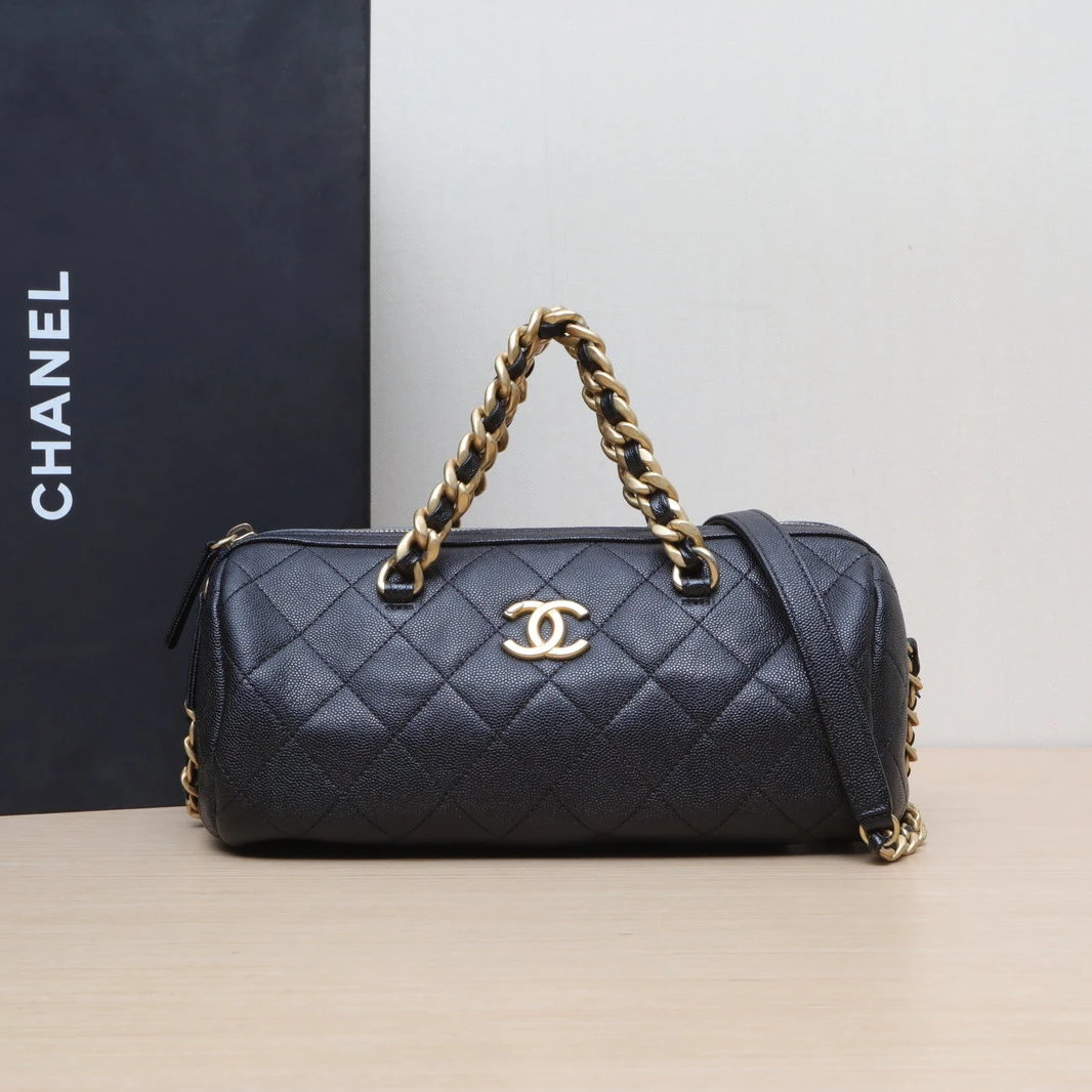 95新 Chanel/香奈儿 【双双】横版圆筒包 保龄球包 大号 27 30开