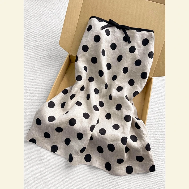 今年流行小个子高腰巨显瘦a字裙超好看波点亚麻半身裙女2025夏季