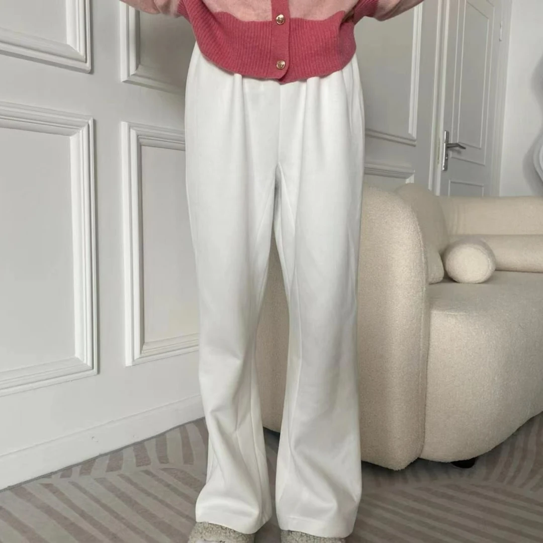 休闲裤显瘦白色针织高腰直筒时尚百搭宽松