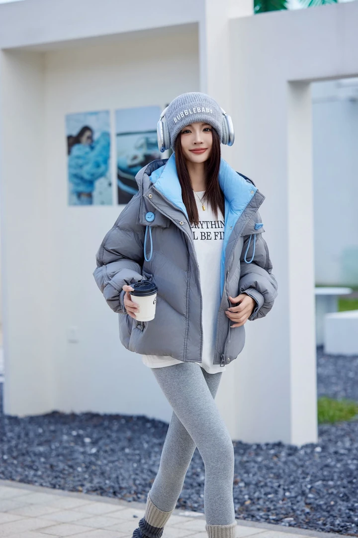 【六六门店仓】8867 短款羽绒服2024冬季新品立领连帽90白鸭绒外套